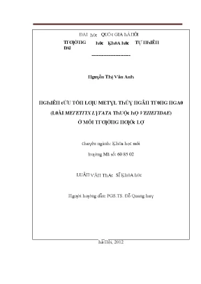 Luận văn thạc sĩ nghiên cứu tồn lưu metyl thủy ngân trong ngao loài meretrix lyrata thuộc họ veneridae ở môi trường nước lợ vnu lvts08w
