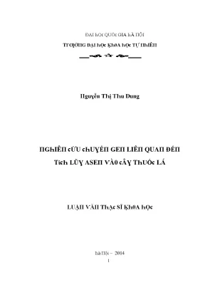 Luận văn thạc sĩ nghiên cứu chuyển gen liên quan đến tích lũy asen vào cây thuốc lá vnu lvts09