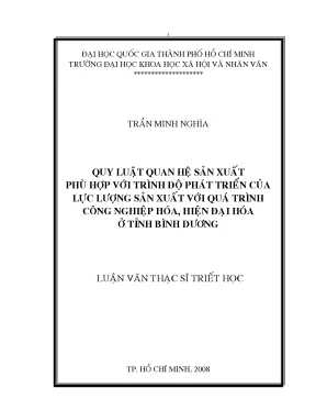 Quy luật quan hệ sản xuất phù hợp với trình độ phát triển của lực lượng sản xuất với quá trình công nghiệp hóa hiện đại hóa ở tỉnh bình dương