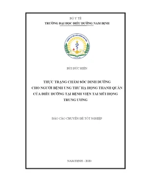 Luận văn thực trạng chăm sóc dinh dưỡng cho người bệnh ung thư hạ họng thanh quản của điều dưỡng tại bệnh viện tai mũi họng trung ương