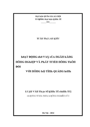 Luận văn hoạt động cho vay của ngân hàng nông nghiệp và phát triển nông thôn đối với nông hộ tỉnh quảng bình