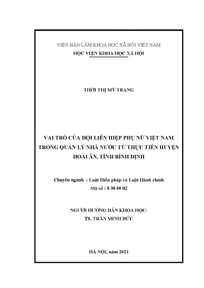 Luận văn vai trò của hội liên hiệp phụ nữ việt nam trong quản lý nhà nước từ thực tiễn huyện hoài ân tỉnh bình định