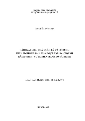 Luận văn nâng cao hiệu quả quản lý và sử dụng kinh phí ngân sách nhà nước tại các cơ quan hành chính sự nghiệp thuộc bộ tài chính