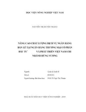 Luận văn nâng cao chất lượng dịch vụ ngân hàng bán lẻ tại ngân hàng thương mại cổ phần đầu tư và phát triển việt nam chi nhánh hùng vương