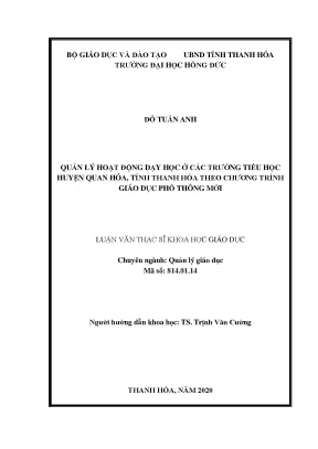 Quản lý hoạt động dạy học ở các trường tiểu học huyện quan hóa tỉnh thanh hóa theo chương trình giáo dục phổ thông mới