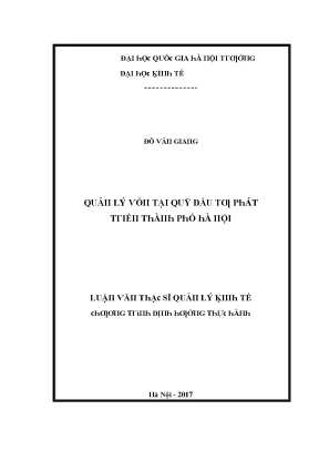 Luận văn quản lý vốn tại quỹ đầu tư phát triển thành phố hà nội