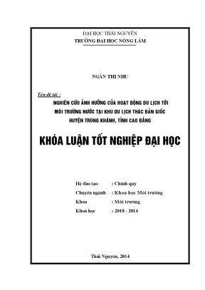 Luận văn nghiên cứu ảnh hưởng của hoạt động du lịch tới môi trường nước tại khu du lịch thác bản giốc huyện trùng khánh tỉnh cao bằng