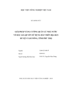 Luận văn giải pháp tăng cường quản lý nhà nước về đấu giá quyền sử dụng đất trên địa bàn huyện tam nông tỉnh phú thọ