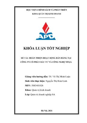 Luận văn hoàn thiện hoạt động bán hàng tại công ty cổ phần đầu tư và công nghệ ninja