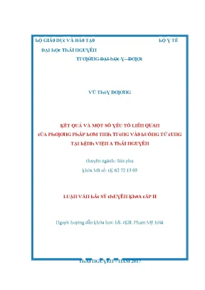 Luận văn kết quả và một số yếu tố liên quan của phương pháp bơm tinh trùng vào buồng tử cung tại bệnh viện a thái nguyên