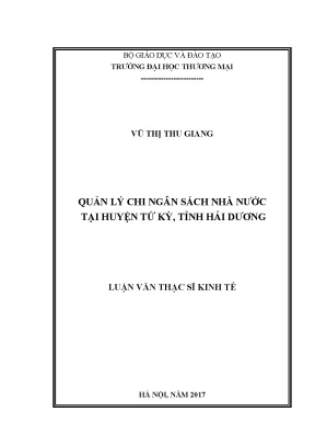 Luận văn ths quản lý chi ngân sách nhà nước tại huyện tứ kỳ tỉnh hải dương