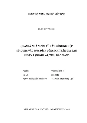 Quản lý nhà nước về đất nông nghiệp sử dụng vào mục đích công ích trên địa bàn huyện lạng giang tỉnh bắc giang