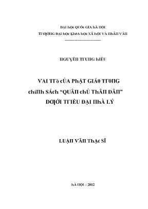 Luận văn thạc sĩ vai trò của phật giáo trong chính sách quân chủ thân dân dưới triều đại nhà lý