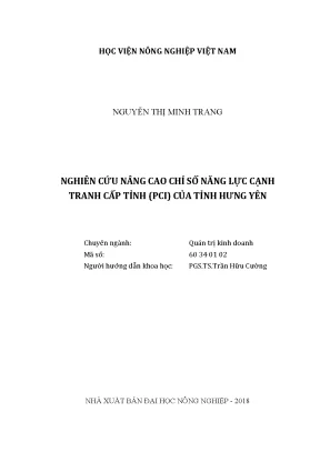 Luận văn nghiên cứu nâng cao chỉ số năng lực cạnh tranh cấp tỉnh pci của tỉnh hưng yên