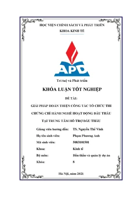 Luận văn giải pháp hoàn thiện công tác tổ chức thi chứng chỉ hành nghề hoạt động đấu thầu tại trung tâm hỗ trợ đấu thầu