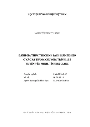 Luận văn đánh giá thực thi chính sách giảm nghèo ở các xã thuộc chương trình 135 huyện yên minh tỉnh hà giang