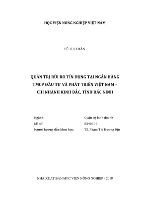 Luận văn quản trị rủi ro tín dụng tại ngân hàng tmcp đầu tư và phát triển việt nam chi nhánh kinh bắc tỉnh bắc ninh