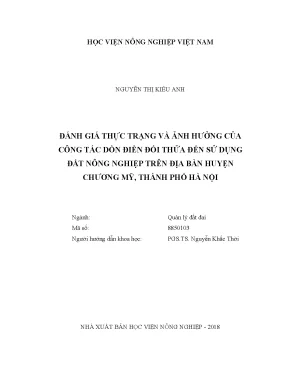 Luận văn đánh giá thực trạng và ảnh hưởng của công tác dồn điền đổi thửa đến sử dụng đất nông nghiệp trên địa bàn huyện chương mỹ thành phố hà nội