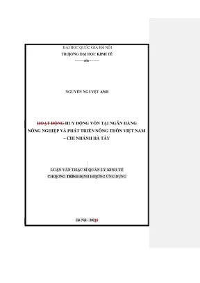 Luận văn huy động vốn tại ngân hàng nông nghiệp và phát triển nông thôn việt nam chi nhánh hà tây