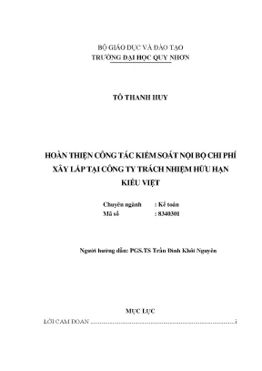 Luận văn hoàn thiện công tác kiểm soát nội bộ chi phí sản xuất tại công ty trách nhiệm hữu hạn kiểu việt