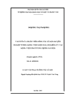 Luận văn thạc sĩ vai trò cùa nhân viên công tác xã hội chuyên nghiệp trong bệnh viện hiện nay nghiên cứu tại bệnh viện nhi trung ương hà nội
