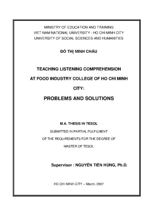 Teaching listening comprehension at food industry college of ho chi minh city problems and solutions