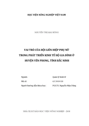 Luận văn vai trò của hội liên hiệp phụ nữ trong phát triển kinh tế hộ gia đình ở huyện yên phong tỉnh bắc ninh