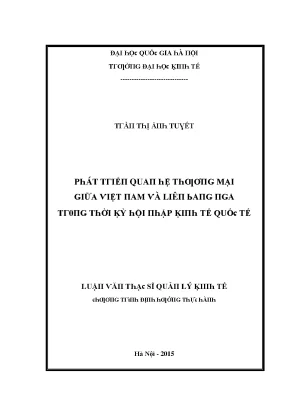 Luận văn phát triển quan hệ thương mại giữa việt nam và liên bang nga trong thời kỳ hội nhập kinh tế quốc tế