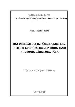 Luận văn nguồn nhân lực cho công nghiệp hóa hiện đại hóa nông nghiệp nông thôn vùng đồng bằng sông hồng