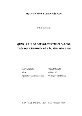Quản lý rủi ro đối với cơ sở nuôi cá lồng trên địa bàn huyện đà bắc tỉnh hòa bình