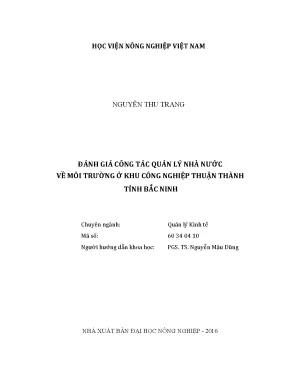 Luận văn đánh giá công tác quản lý nhà nước về môi trường ở khu công nghiệp thuận thành tỉnh bắc ninh
