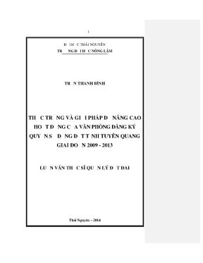 Luận văn thực trạng và giải pháp để nâng cao hoạt động của văn phòng đăng ký quyền sử dụng đất tỉnh tuyên quang giai đoạn 2009 2013