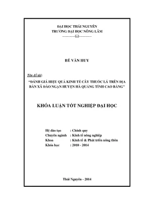 Luận văn đánh giá hiệu quả kinh tế cây thuốc lá trên địa bàn xã đào ngạn huyện hà quảng tỉnh cao bằng