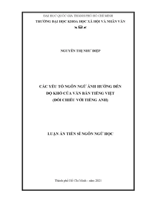 Các yếu tố ngôn ngữ ảnh hưởng đến độ khó của văn bản tiếng việt đối chiếu với tiếng anh