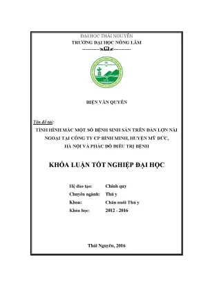 Luận văn tình hình mắc một số bệnh sinh sản trên đàn lợn nái ngoại tại công ty cp bình minh huyện mỹ đức hà nội và phác đồ điều trị bệnh