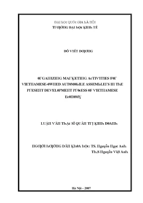 Luận văn organizing marketing activities for vietnamese owned automobile assemblers in the present development process of vietnamese economy