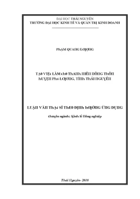 Luận văn tạo việc làm cho thanh niên nông thôn huyện phú lương tỉnh thái nguyên