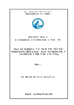 Nghiên cứu tổng hợp hệ xúc tácnibaomang trên al2o3ứng dụng trong phảnứng phân hủy nhiệt trực tiếp nox