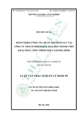 Hoàn thiện công tác quản trị nhân lực tại công ty trách nhiệm hữu hạn một thành viên khai thác công trình thủy lợi hòa bình