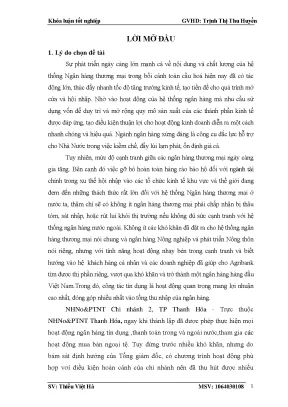 Giải pháp phát triển hoạt động tín dụng tại ngân hàng nông nghiệp và phát triển nông thôn chi nhánh số 2 thành phố thanh hóa