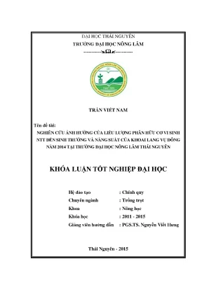 Luận văn nghiên cứu ảnh hưởng của liều lượng phân hữu cơ vi sinh ntt đến sinh trưởng và năng suất của khoai lang vụ đông năm 2014 tại trường đại học nông lâm thái nguyên