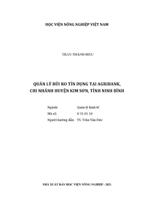 Quản lý rủi ro tín dụng tại agribank chi nhánh huyện kim sơn tỉnh ninh bình