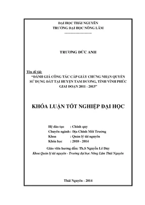 Luận văn đánh giá công tác cấp giấy chứng nhận quyền sử dụng đất tại huyện tam dương tỉnh vĩnh phúc giai đoạn 2011 2013
