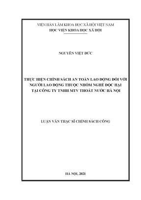 Luận văn thực hiện chính sách an toàn lao động đối với người lao động thuộc nhóm nghề độc hại tại công ty tnhh mtv thoát nước hà nội