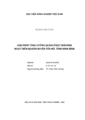 Giải pháp tăng cường quản lý rác thải sinh hoạt trên địa bàn huyện yên mô tỉnh ninh bình