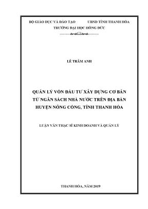 Quản lý vốn đầu tư xây dựng cơ bản từ ngân sách nhà nước trên địa bàn huyện nông cống tỉnh thanh hóa