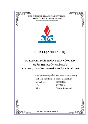 Luận văn hoàn thiện công tác quản trị nhân lực tại công ty cổ phần phát triển tây hà nội
