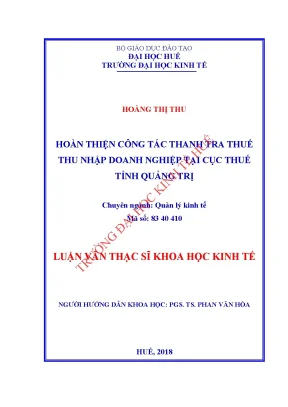 Luận văn hoàn thiện công tác thanh tra thuế thu nhập doanh nghiệp tại cục thuế tỉnh quảng trị