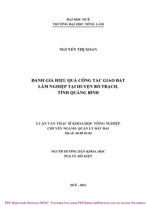 Luận văn đánh giá hiệu quả công tác giao đất lâm nghiệp tại huyện bố trạch tỉnh quảng bình giai đoạn từ năm 2008 đến 2013