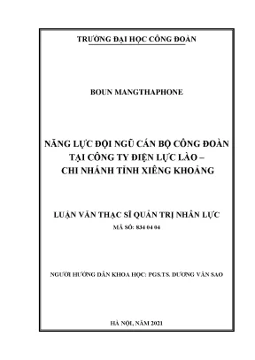 Luận văn năng lực đội ngũ cán bộ công đoàn tại công ty điện lực lào chi nhánh tỉnh xiêng khoảng